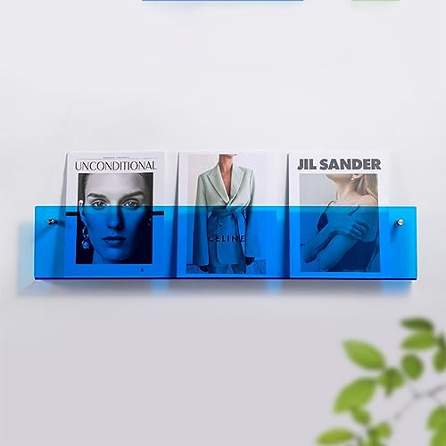 HynJGih Zeitungsständer An der Wand montierter Zeitschriftenständer, Blauer Acryl-Präsentationsständer, Wanddekoration, hängende Aufbewahrungsregale für Zeitungen & Zeitschriften(120cm(47 1/4))