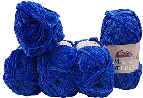 5x 100 Gramm Strickwolle Ilkadim Export Velvet Micro-Polyester, 500g Babywolle samtig, Strickgarn einfarbig (royal blau 90029)