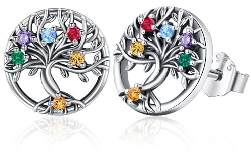 Orecchini a forma di albero della vita, in argento 925, con albero della vita, con confezione regalo, regalo per compleanno, festa della mamma, Argento, Nessuna pietra preziosa