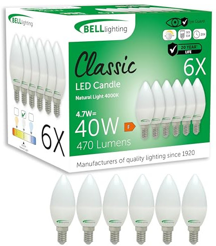 BELL Lighting Small Edison Screw E14 Dimmable Light Bulb LED Candle 6 Pack | Natural White 4000K | 470 Lumen 4.7W | Energy Saving Candle LED Light Bulb | 40W Lamp Equivalent