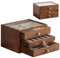 Baolivi Schmuckaufbewahrung Schmuckkasten Klein Schmuckkästchen aus Holz für Damen, Massivholz Schmuckschatulle Schmuckbox Holz mit Glasabdeckung 3 Schubladen Schmuckkiste für Ringe Halskette