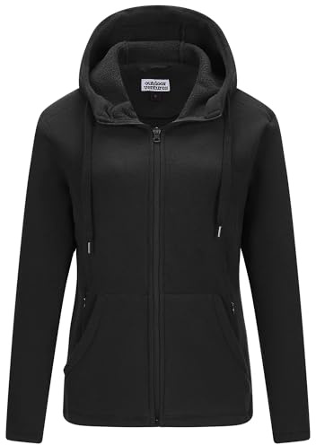Outdoor Ventures Damen Fleecejacke mit Durchgehendem | 6 Taschen, Reißverschluss Hoodie, Warm, Leicht, Atmungsaktiv, Weich, Sweatjacke, Langarm Kapuzenjacke, Wandern, Outdoor