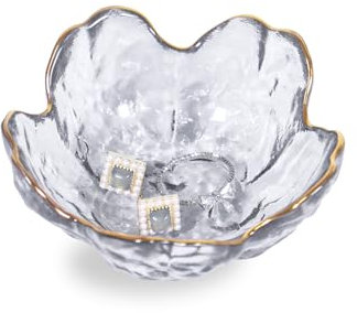 Nideen Jewellery Dish Glass Floral Trinket Dish, Ring Dish Holder Jewellery Plate Key Dish for Hallways(Grey-02)