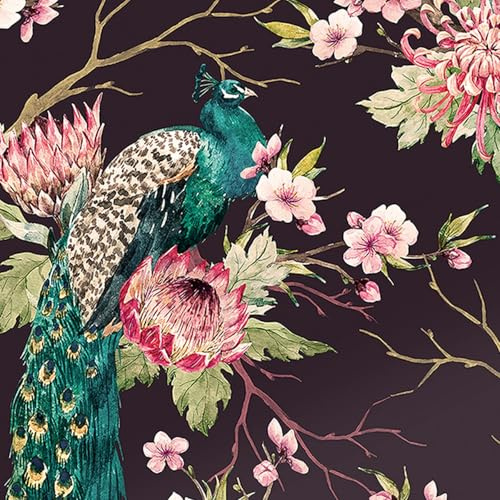 Decotalk Tapete Schlafzimmer Blumen Rosa Mit Pfau Selbstklebende 44.5X900cm Tapete Blumen Vintage Wandtapete Badezimmer Wohnzimmer Klebefolie Möbel Grün Pflaumenblüte Klebefolie Möbelfolie Wasserfest