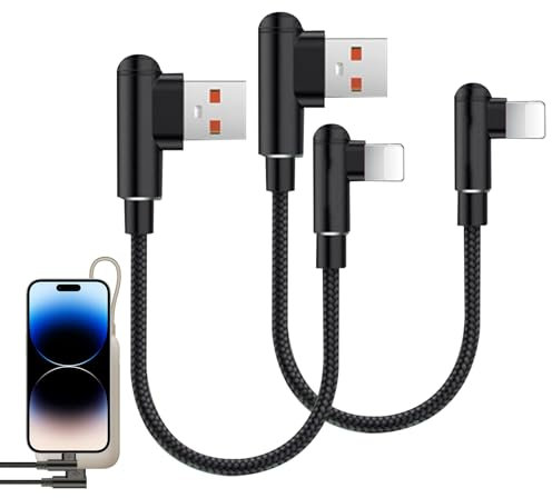 UPKUNO 2 Pack Short iPhone Charger Cable, 0.3M Light-ning Cable MFi Certified, Right Angle Fast Charging Cables for iPhone 14 13 12 11 Pro X XS XR 8 Plus 7 6 5