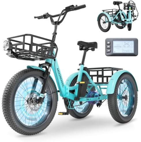 MOONCOOL Electric Trike for Adults, 250W Motor Electric Tricycle for Adults | 20×3.0 Fat Tyre 3 Wheel Electric Bike, Foldable Aluminum Bike Frame, Adult Tricycle with 36V 20AH Removable Battery