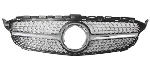 DZSNBMSHD Grill Ersatz Chrom Diamanten Stil Oberen Kühlergrill Für Mercedes Für Benz C-Klasse W205 C300 C250 C43 AMG 2019-2021(Diamonds-Silver)
