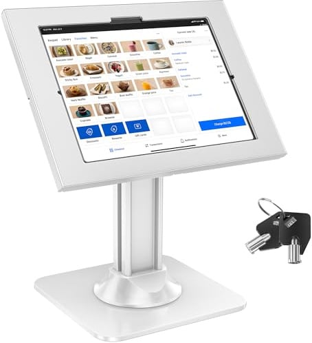 AboveTEK iPad Kiosk Stand abschließbar, Anti-Diebstahl POS Tablet Halterung mit Schloss, 360° drehbar & 75° neigbar, Schwerlast Tischhalter für 12,9-13 iPad Pro/Air & 12,4 Galaxy Tab (Weiß)