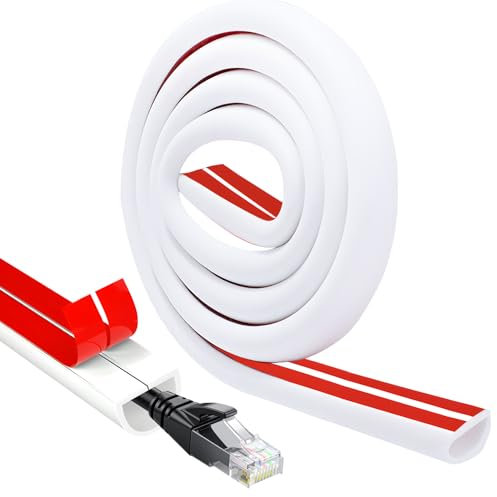 White Cable Trunking Self Adhesive Cable Protector Half Round Cable Cover TV Cable Covers Hider Soft Pvc for Wires Wall Hide Wires for Electric Cables Cable Management under Desk Cable Raceway Home