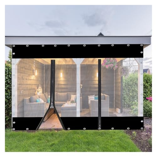 Pergola Seitenteile Transparente Planen Wasserdicht mit Reißverschlusstür Außenvorhang for Veranda, Pavillons, Camping POCHY(3x3m/9.8x9.8ft)