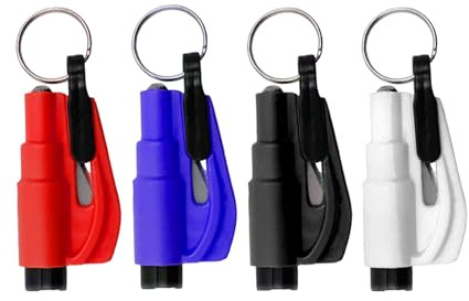 EnweiBingshi Car Window Breakers, Seat Belt Cutter, Emergency Keychains, 2-in-1 Car Escape Tool——Mini Safety Hammer and Seatbelt Cutter for Land and Underwater（Black+Blue+Red+White, 4Pcs）