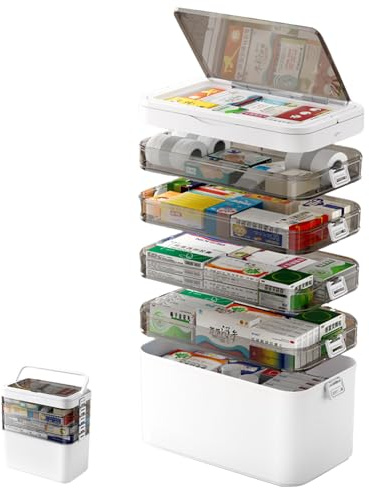 SINBINTA 6 Layer Medicine Storage Box,Portable Carry Handle | First Aid Medicine Box for Home and Travel, Keeps Medicines and First-aid Items Separated, for Home, Office and Travel