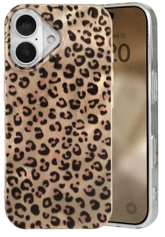Reownest Kompatibel mit iPhone 17 Hülle, Niedliches Gepard Leopard Muster im Retro-Design, Weiche Glitzer Bling TPU Stoßfeste Schutzhülle Bumper Ästhetische Handyhülle – Gold