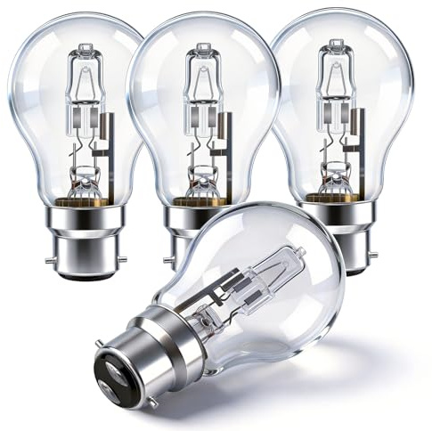 Caldarax A55 B22 GLS Bayonet Cap Light Bulbs Dimmable, AC 220-240V, Warm White 2700K, Classic Clear Globe BC Large Bayonet Bulb for Ceiling Light, Wall Lamp, Table Lamp, Pack of 4