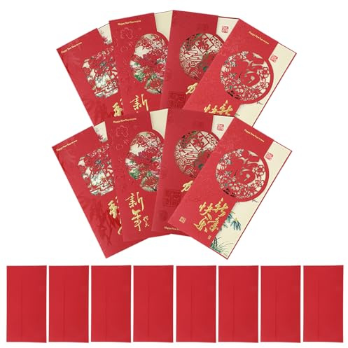 Goktvai 8pz Incisione Cartoline Auguri Capodanno Cinese, 2026 Set Cartoline Nuovo Anno Lunare Cavallo Ritagliate con Buste Decorazioni Feste Festival di Primavera per Famiglia Amici