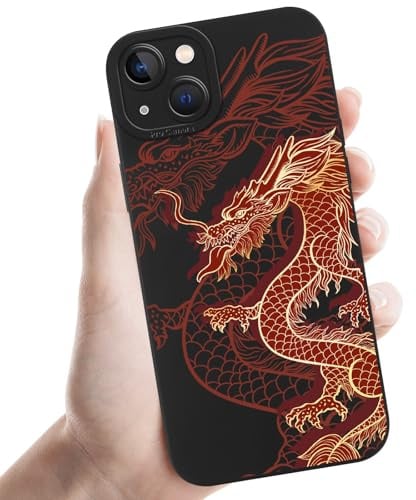 Coalbooliy Handyhülle für iPhone 15 hülle 6,1'', Aesthetic Dragon Motiv Design Schwarz Weiche TPU Silikon Stoßfest Kameraschutz Schutzhülle Bumper Ultra Dünn Mädchen Bunt Case, 02