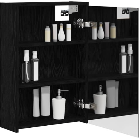 vidaXL Badezimmerspiegelschrank Schwarz Eichen-Optik 43 x 16 x 62.5 cm, Moderne Badezimmer, rechteckiger Stauraum, Wandregal, doppelseitiger Spiegel, Flexibles Möbel