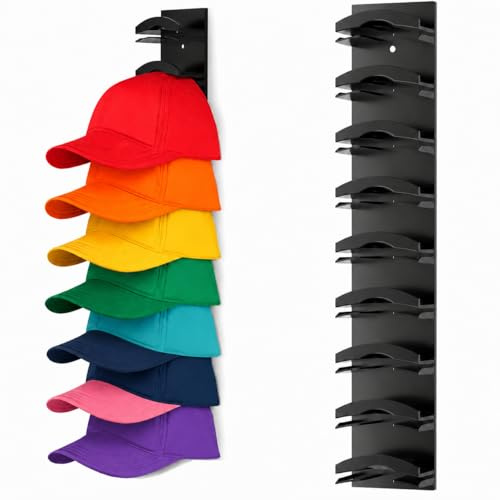 2 Stück Hut-Organizer,selbstklebender Cap Kleiderschrank,Baseballcap Organizer mit bis zu 20 Hüte Hat Rack Kein Bohren, Baseball cap aufbewahrung cap halterung wand Zimmer Tür (Black)