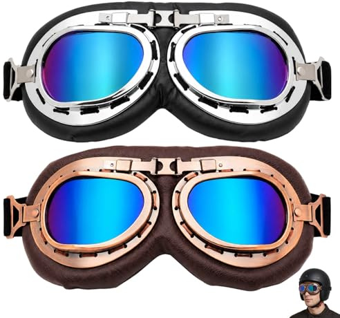 JazRvr 2 Stück Motorradbrille Für Brillenträger, Retro & Schwarz, Winddichte Motorrad Sonnenbrille, Fliegerbrille im Retro Design, Geeignet für Motorrad, Fahrrad, Ski und Wassersport