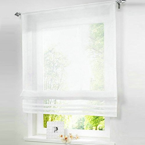 Yujiao Mao Semi Sheer Roman Blinds Slot Top Window Curtains Shades, White 60x155cm