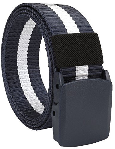 FALETO Herren Damen Nylon Gürtel Freizeit Herrengürtel Damengürtel mit Kunststoff Schnalle Jeansgürtel Belts 123CM-130CM in versch.Farben (Weiß-Blau)