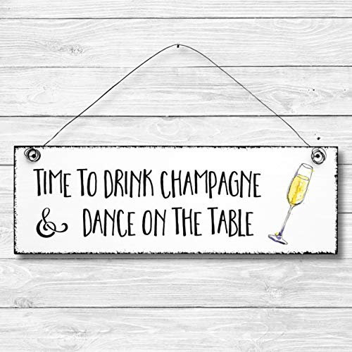 Time to drink champagne - Dekoschild Türschild Wandschild aus Holz 10x30cm - Holzdeko Holzbild Deko Schild