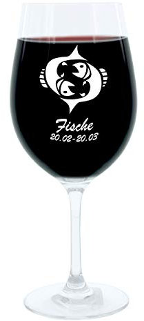 Leonardo Weinglas 400 ml, Motivglas, Sternzeichen Fische, Geschenk, Stimmungsglas mit Gravur, Moodglas, 22 cm