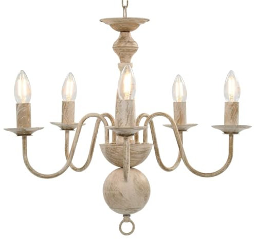 vidaXL Kronleuchter Antik Deckenlampe Pendelleuchte Lüster Deckenleuchte Hängeleuchte Hängelampe Leuchte Lampe Weiß 5xE14-Glühbirnen