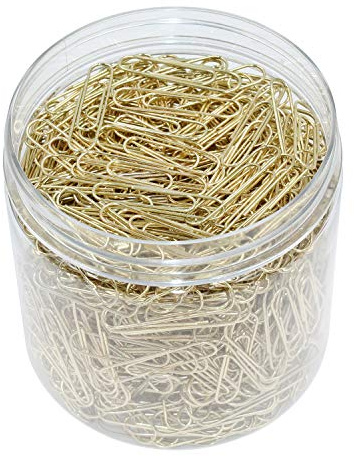 OKVGO 500pcs Paper Clips with Plastic Box of Paper Clamps for Office Stationery 33mm Gold Metal