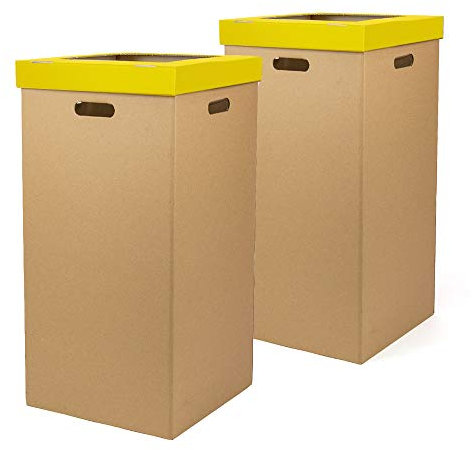 ONLY BOXES, Pack 2 papeleras de Cartón, Papelera con tapa, Color amarillo, Dimensiones 37 x 36 x 70 cm (largoxanchoxalto) Cubo reciclaje Tamaño grande