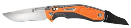 Gerber Coltello a serramanico a lama liscia con fodero, Lama Tendon seghettata extra, Lunghezza lama: 9,4 cm, Randy Newberg Folder, Grigio/Arancione, 30-001768