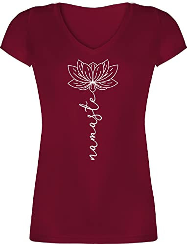 T-Shirt Damen V Ausschnitt - und Wellness Geschenk - Namaste Lotusblüte Yoga Chakra - XL - Bordeauxrot - yogashirth yogashirt Meditation Joga Tshirt yogashirts yogashirtsdamen spirituelle Blume