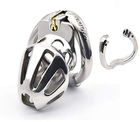 ZWFUN Edelstahl Metall Keuschheitskäfig verstellbare Split-Ring Design männliche Keuschheit Gerät Peniskäfig Chastity cage herren keuschheitsgürtel SM Sexspielzeug für männer (L, Hodenring Ø 43mm)