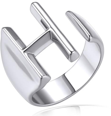 KeyStyle Bold Initial H Ring, Monogramm Siegelring Verstellbare Buchstaben Offener Ring Statement Ring für Mutter/Frauen, Kupfer, Gold, Silber, Weiß