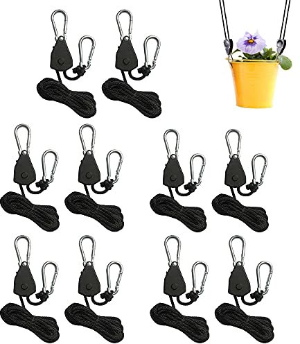10 Stücke Seil Ratsche mit Haken, 1/8 Seil Ratsche Rope Ratchet,Verstellbarer Seilaufhänger Seil Ratsche Kleiderbügel Aufhänger für Hängende Zelt Wachsen Pflanze Lampe
