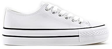 MODELISA - Zapatilla De Polipiel con Cordón Casual para Mujer (Blanco/Negro, Numeric_40)