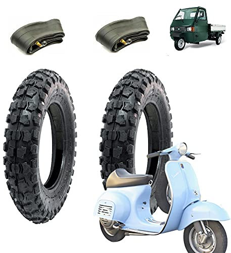2 Reifen 3.50 – 10 + Kammern Reifen 6PR Cross mit Dübeln für Ape Piaggio Vespa PX 125 Primavera 150 200