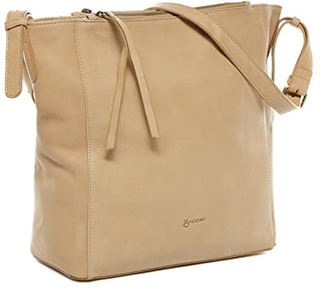 BACCINI große Hobo Bag echt Leder - Beuteltasche Daisy - Schultertasche Damentasche mit Schultergurt - Ledertasche Damen beige handgefertigt