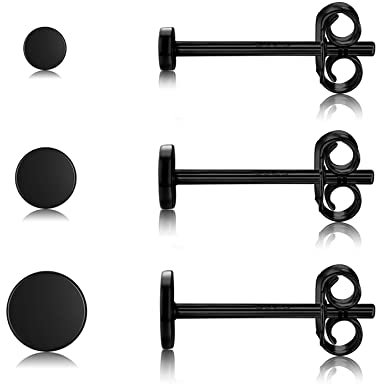 Damen Ohrstecker Silber 925 Schwarz Klein für Damen Herren Mädchen, 3 Paar Klein Ohrstecker Schwarz Rund Flach Set (2mm/3mm/4mm) Zierliche Knorpel Tragus Helix Kreis Ohrringe