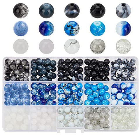 PandaHall Schwarz Blau Glasperlen, 15 Farben 375 Stück 8 mm Armbandperlen Blaues Meer Undurchsichtige Acrylperlen Lose Perlen Abstandshalter Für Den Sommer Halloween Ohrring Halskette Armband