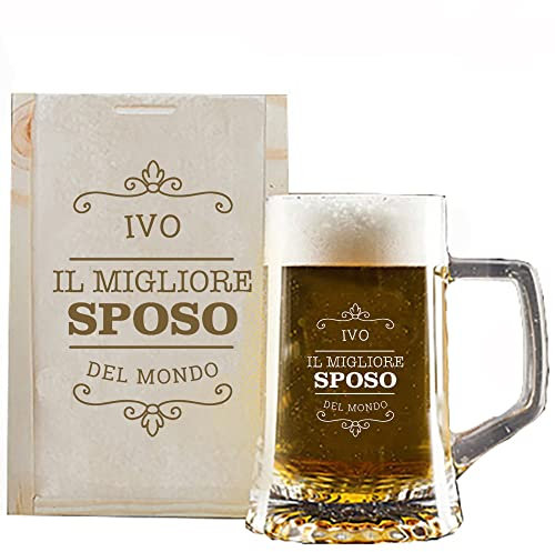 Jarra de Cerveza para ‘El Mejor Novio del Mundo’ grabada con su Nombre en caja de madera