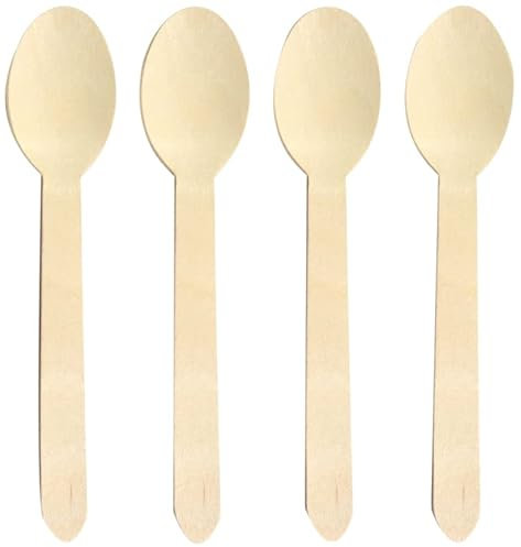 Matsa Set di 100 cucchiai monouso in legno naturale, 100% biodegradabili e compostabili. Posate usa e getta ecologiche. 16 cm Cucchiaio Riutilizzabile in Legno, Taglia/S