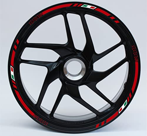 DualColorStampe Confezione Adesivi Set Completo di Cerchi Strisce per Moto per 2 Ruote da 17'' pollici strips Design Sportivo COD.D0062 (Rosso)