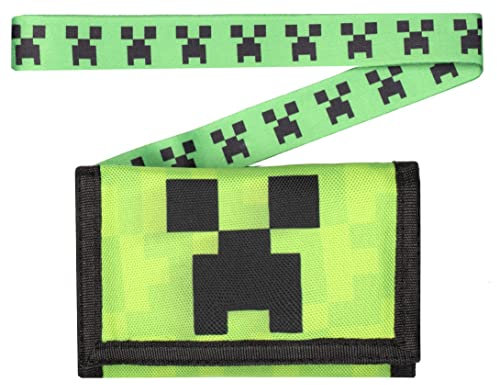 Minecraft - Geldbeutel für Kinder - Geldbeutel für Jungen/Mädchen - Creeper Face Videospiel Geldbeutel - Schlüsselband Geschenke - Offizielle Merchandise