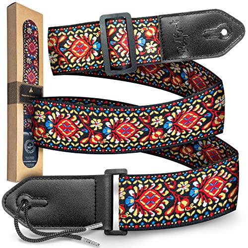 Belfort® Gitarrengurt - Gurt für E-Gitarre, Akustikgitarre, Westerngitarre, E-Bass & Ukulele - Gitarrenband für Erwachsene & Kinder - Gurt Gitarre mit Mikrofaser Leder + E-BOOK