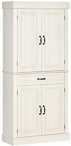 HOMCOM Credenza Cucina con 2 Armadietti e Cassetto, Mobile Dispensa Stile Coloniale in Legno, 80x35x180cm Bianco