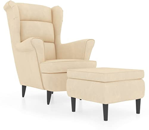 vidaXL Ohrensessel mit Hocker Armlehnen Fernsehsessel Polstersessel Loungesessel Wohnzimmersessel TV Sessel Ruhesessel Relaxsessel Creme Samt
