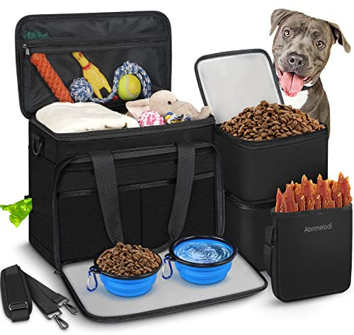 Abrimelodi Haustier Reisetasche, Weekend Away Hund Reise Set für Hunde Katzen Hund Reisetasche mit Multifunktionstaschen, Haustierbedarf für Hunde mit Hundeleckerlibeutel, Schwarze Hundetaschen für