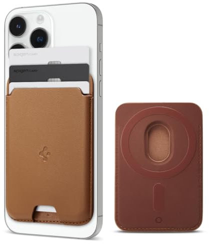 Spigen Valentinus MagFit Portefeuille magnétique pour 3 Cartes Compatible avec Les modèles iPhone 16/15/14/13/12 Porte Carte magsafe - Marron
