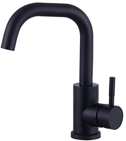 Wasserhahn Bad Schwarz, 360° Schwenkbar Waschtischarmatur, L Form Hohem Auslauf Mischbatterie Armatur, Einfache Montage Waschbecken Armaturen für Kleine Küche Bad